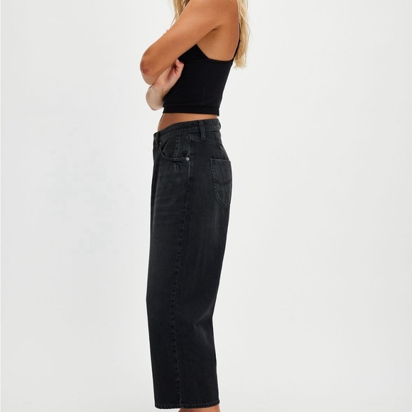 Lee Button-Fly Ankle Jeans baggy oversized black 28 Free People FP - Picture 2 of 4